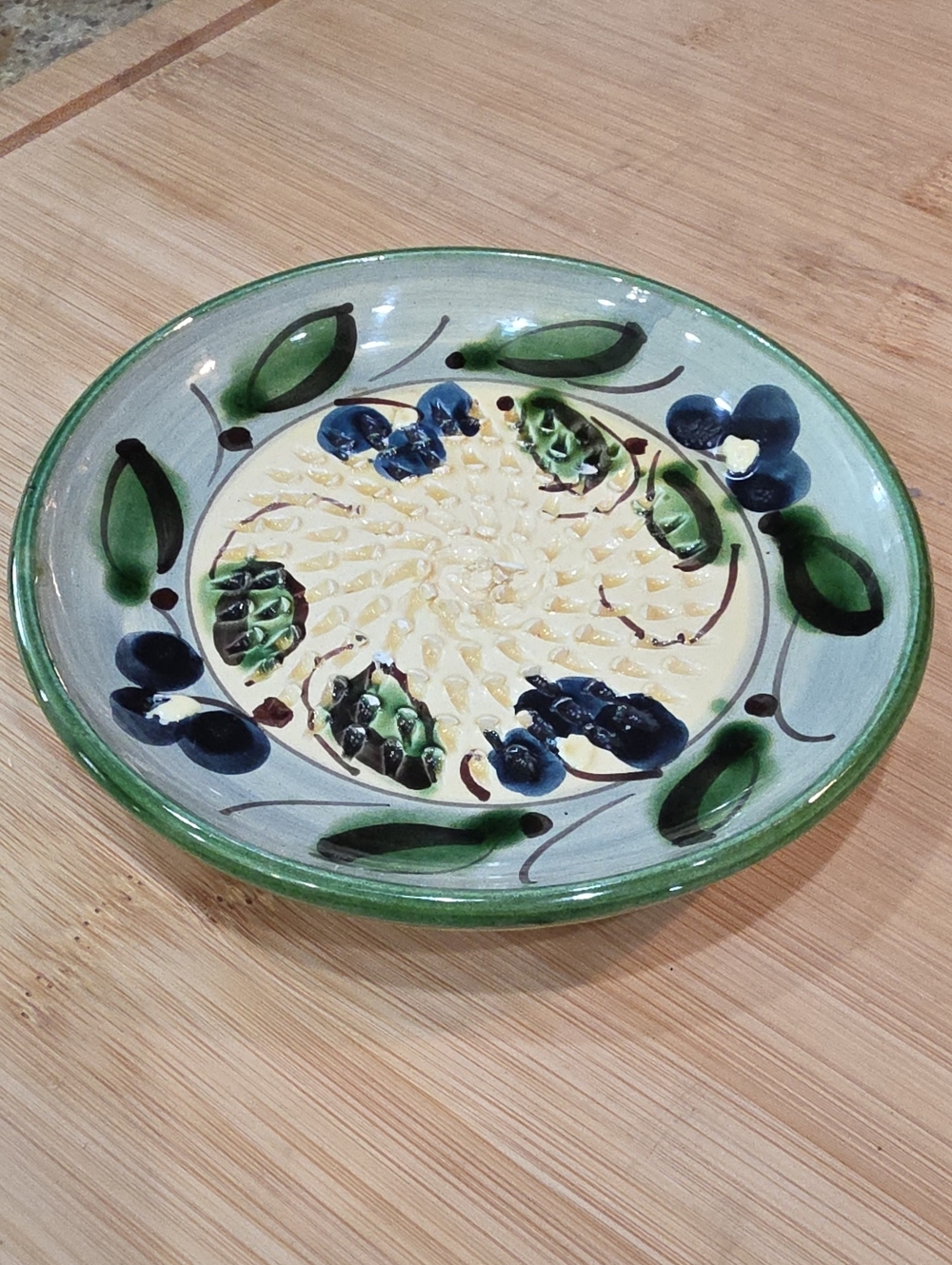 Hand-Painted Ceramic Decorative Plate in Green and Blue. Made In Spain.